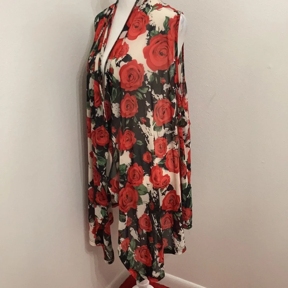 EUC Crazy Train Ruidosa Rose Red + White & Black Sleeveless Kimono Size XL - Picture 5 of 12